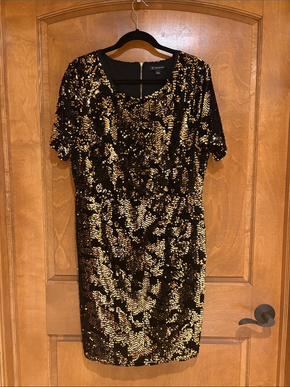 INC International Concepts Black and Gold Sequin Midi Dress